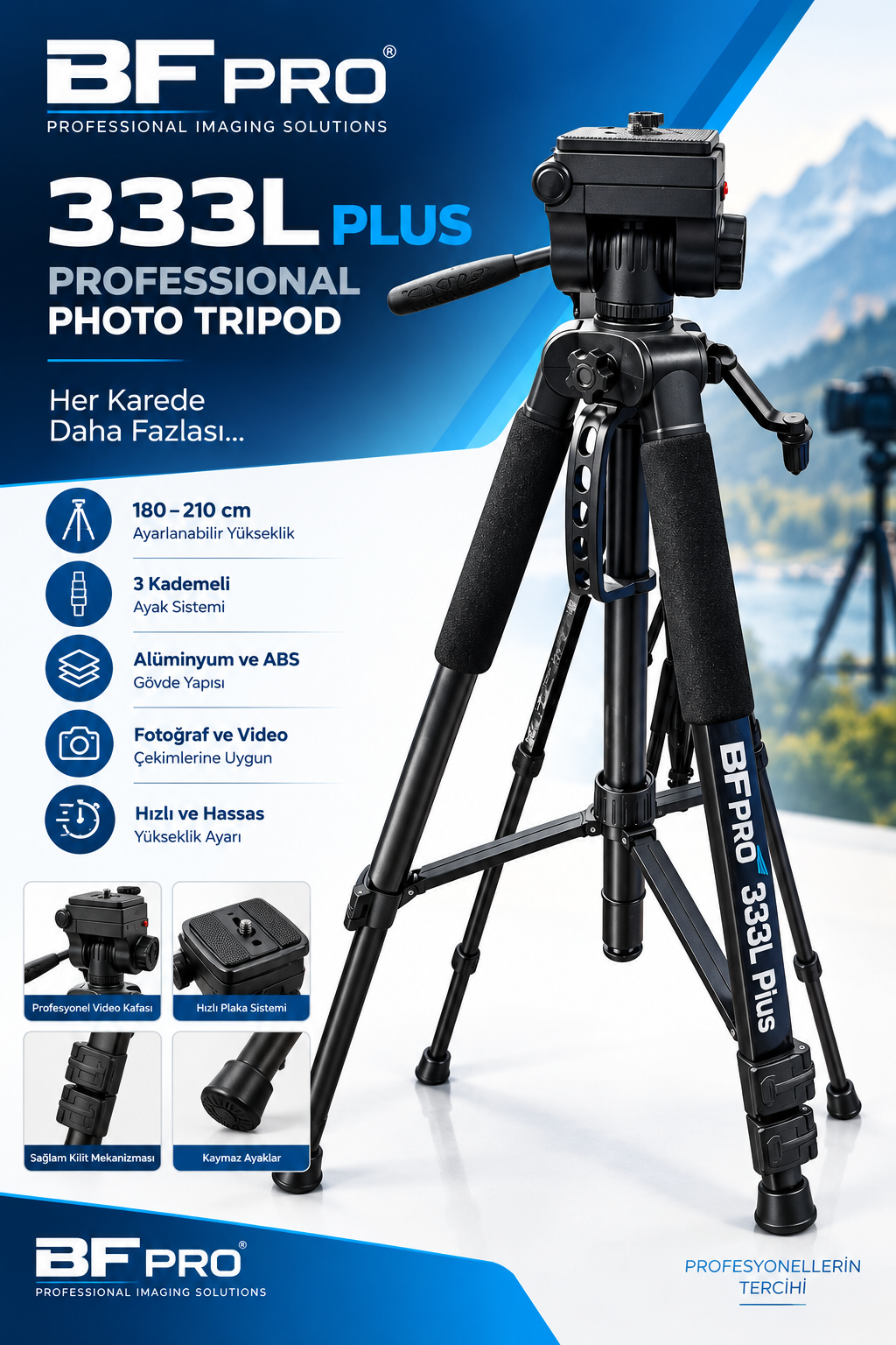 BF Pro 333L Alüminyum -ABS Tripod 180-210cm
