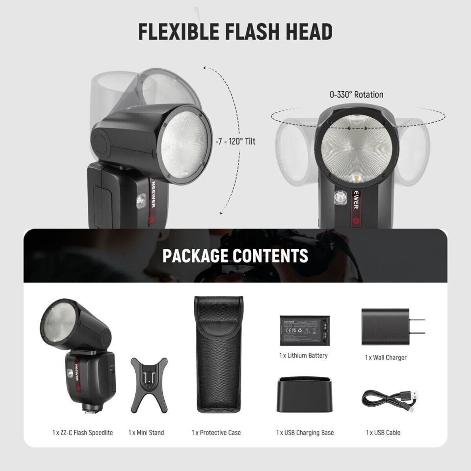 Neewer Z2PRO-N Nikon Uyumlu 76W Yuvarlak Kafa Akülü Tepe Flaşı