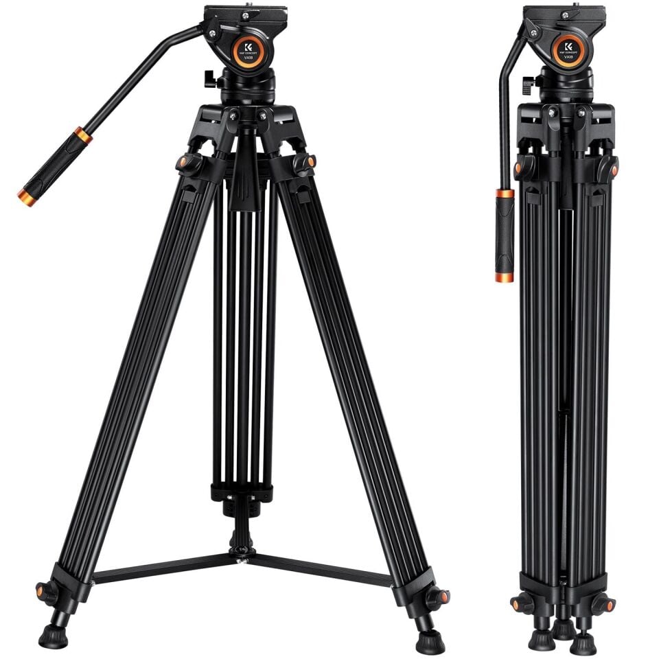 K&F Concept 183cm Profesyonel Ağır Hizmet Video Tripodu, Hidrolik Fluid Kafa (8kg Taşıma) (VA18+VH081)