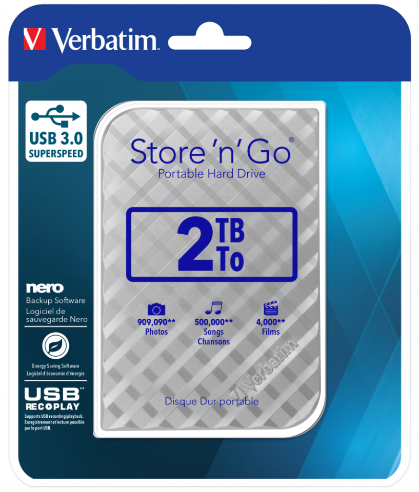 VERBATIM 53198 - 2TB USB 3.0 SILVER PORTABLE HARD