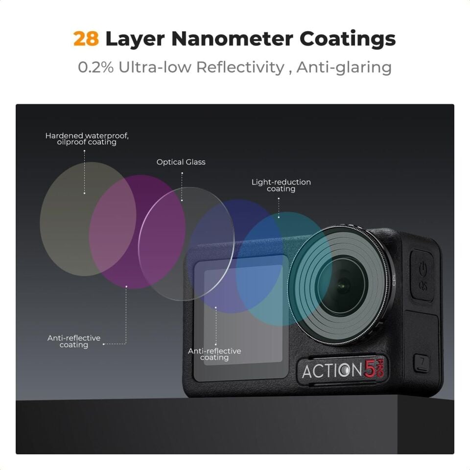 K&F Concept Osmo Action 5 Pro 6'lı Filtre Seti (CPL + ND8-ND256)