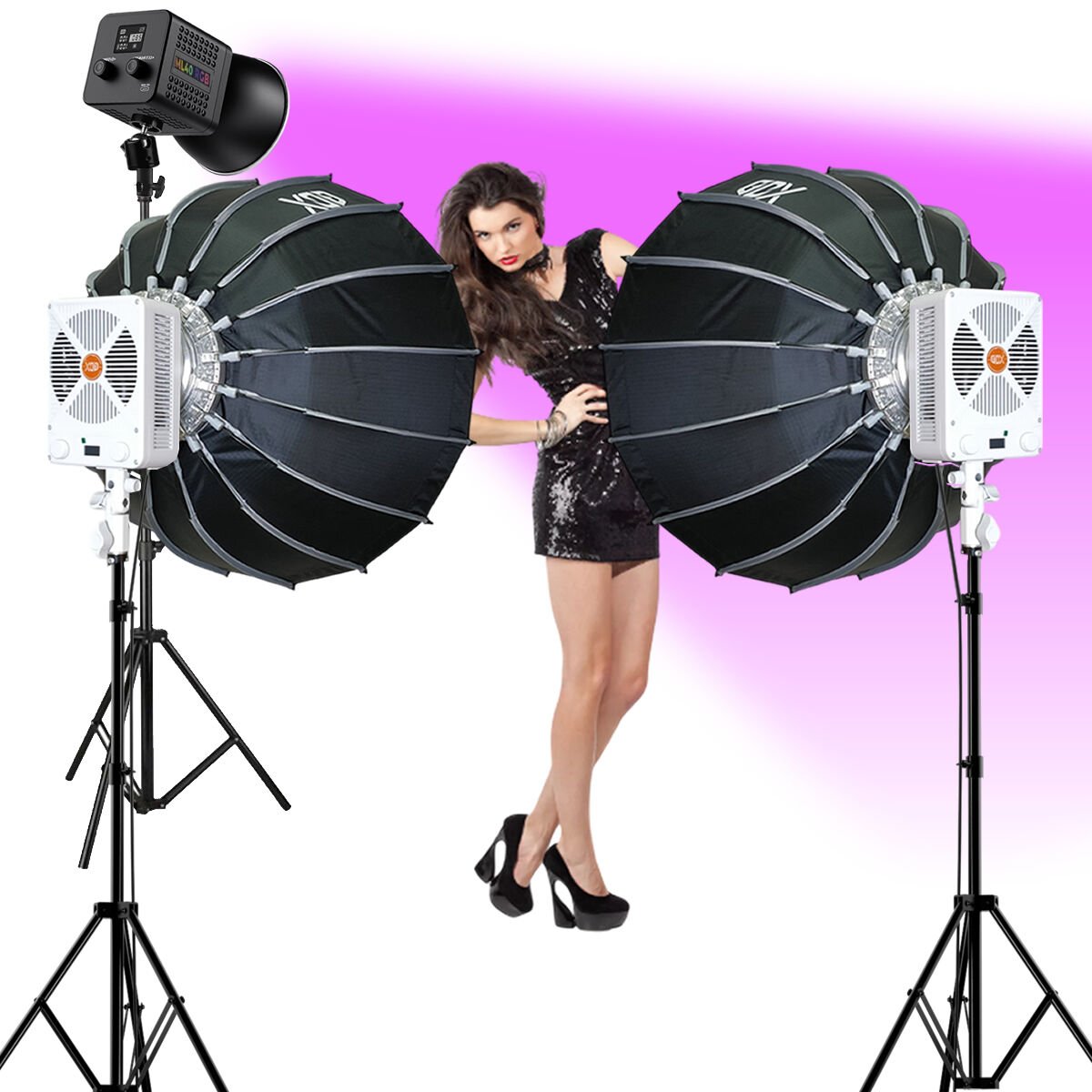 Gdx ML-Kit RGB 3 COB LED Sürekli Video ve Fotoğraf Işık Seti + QPG120 Parabolik Gridli 120cm Softbox