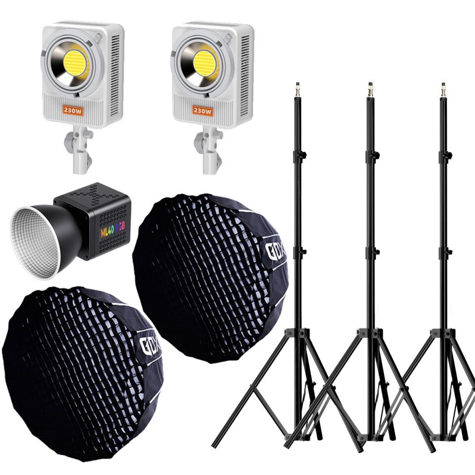 Gdx ML-Kit RGB 3 COB LED Sürekli Video ve Fotoğraf Işık Seti + QPG120 Parabolik Gridli 120cm Softbox