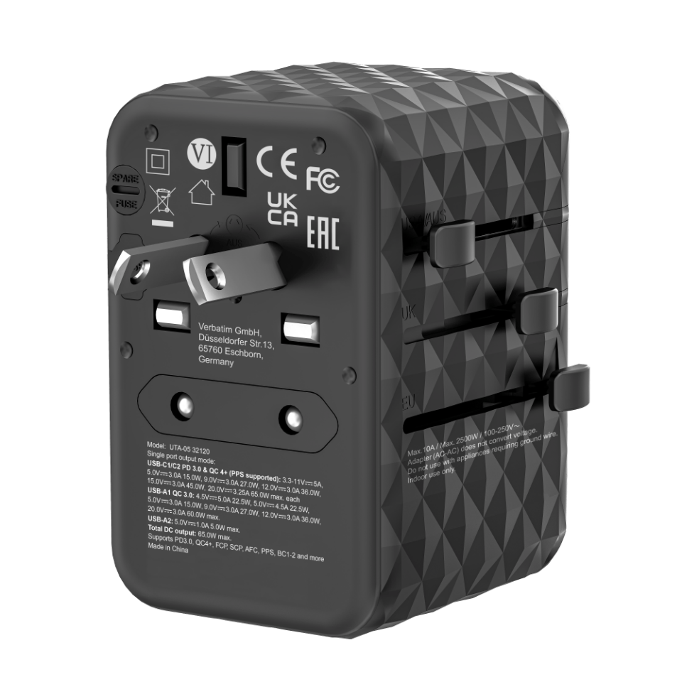 VERBATIM 32120 - V GAN3 UNIVERSAL TRAVEL ADAPTER UTA-06 65W
