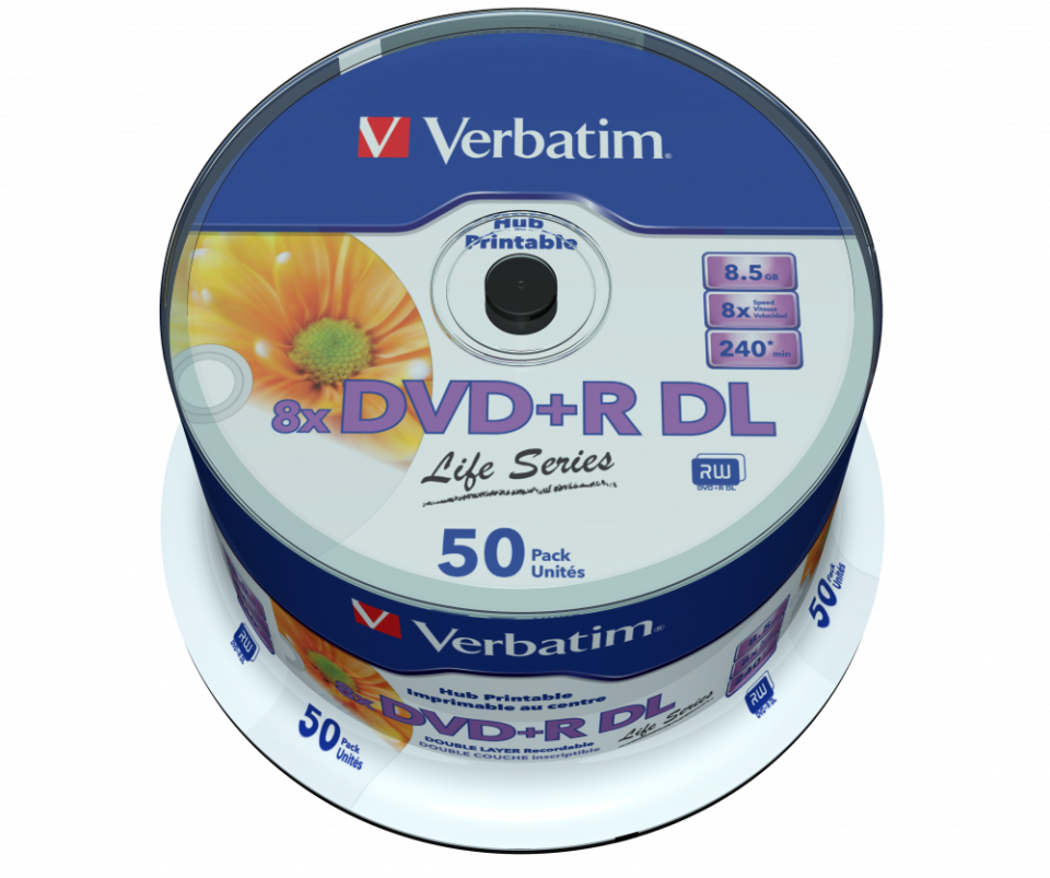 VERBATIM V DVD+R DL 8.5GB 8X PRINTABLE 50PK SPL