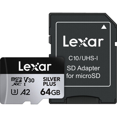 Lexar 64GB 205 MB/s Silver Plus microSD UHS-I V30 Hafıza Kartı