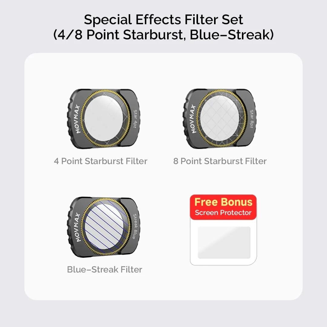 Movmax Special Effects Filter Set For DJI Pocket 3 (4/8 Point Starburst, Blue-Streak)