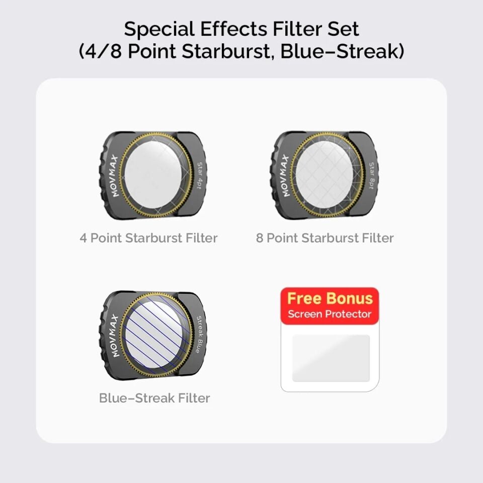 Movmax Special Effects Filter Set For DJI Pocket 3 (4/8 Point Starburst, Blue-Streak)
