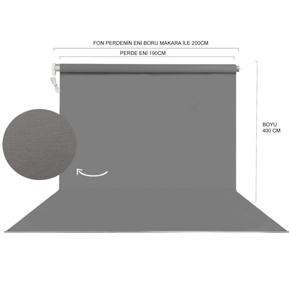 Stüdyo Teknik 190X400Cm Gri Fon Perdesi Seti