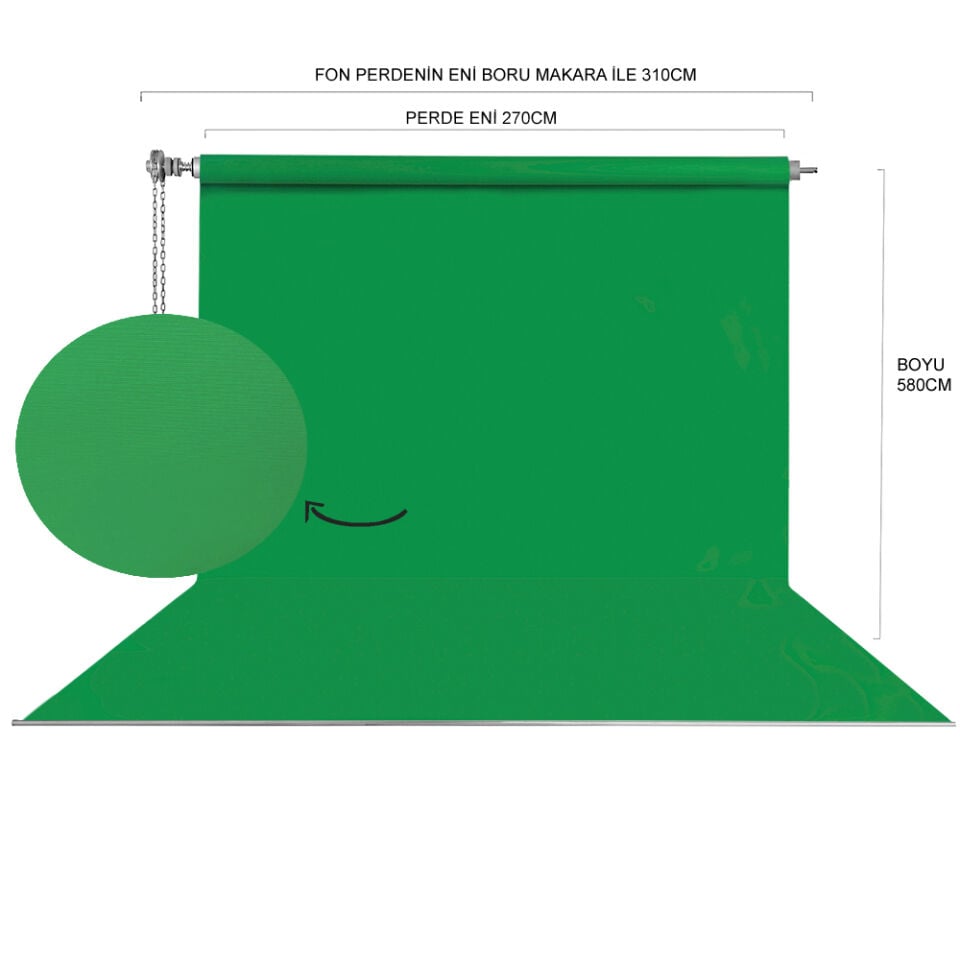 Stüdyo Teknik 270X580Cm Yeşil Fon Perde Seti