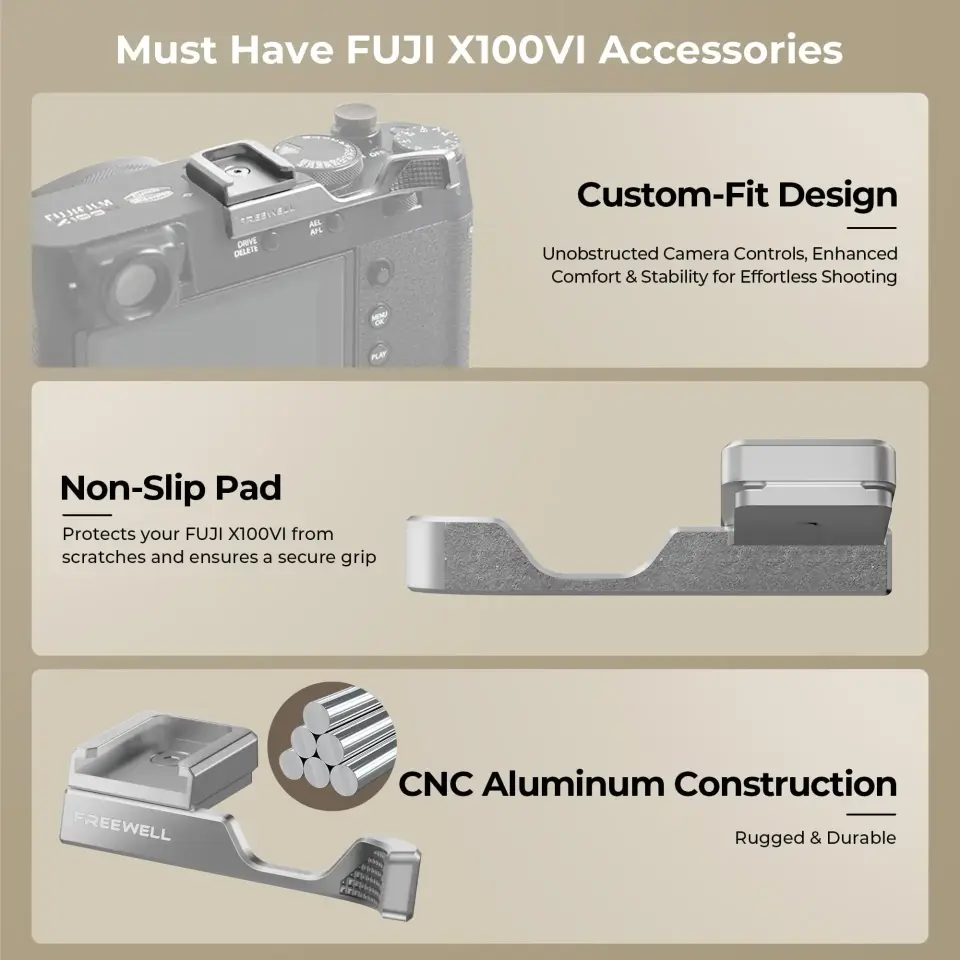 Freewell Fuji X100VI Thumb Grip with Cold Shoe Mount