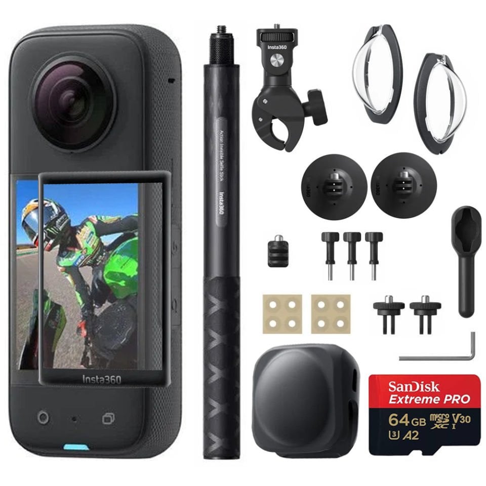 Insta360 X3 360 Derece Kamera Full Motorsiklet Kiti + 64GB Hafıza Kartı