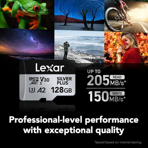 Lexar 128GB 205 MB/s Silver Plus microSD UHS-I V30 Hafıza Kartı