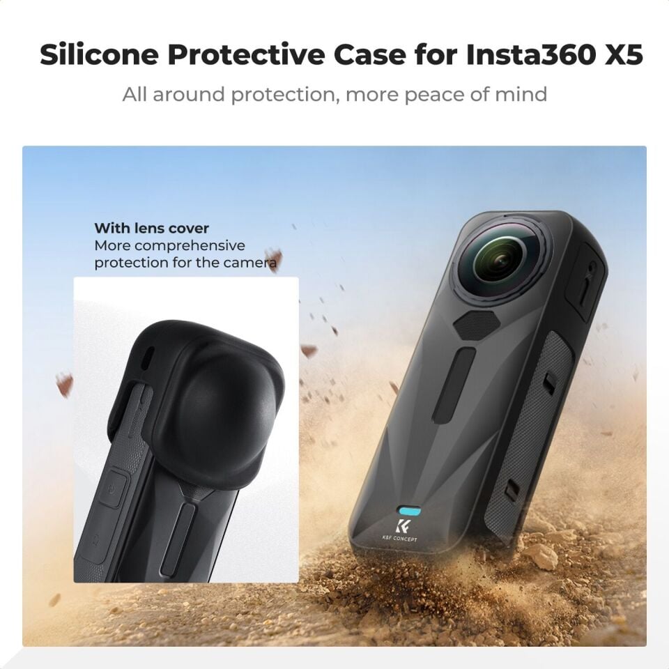 K&F Concept Insta360 X5 Uyumlu Silikon Koruma Kılıfı ve Lens Kapağı (Darbe Emici, Çizilmeye Dayanıklı)