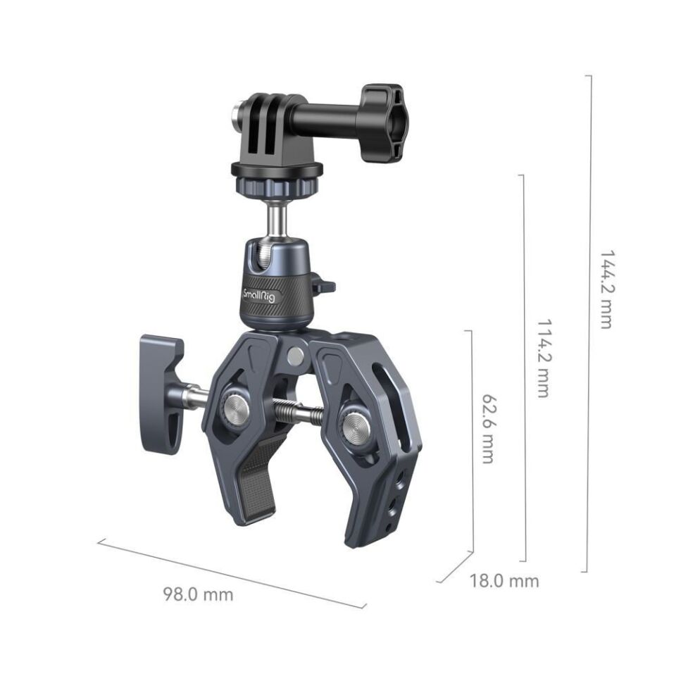 SmallRig 4102B Aksiyon Kameraları için 360° Küresel Başlık Montajlı  Süper Kelepçe