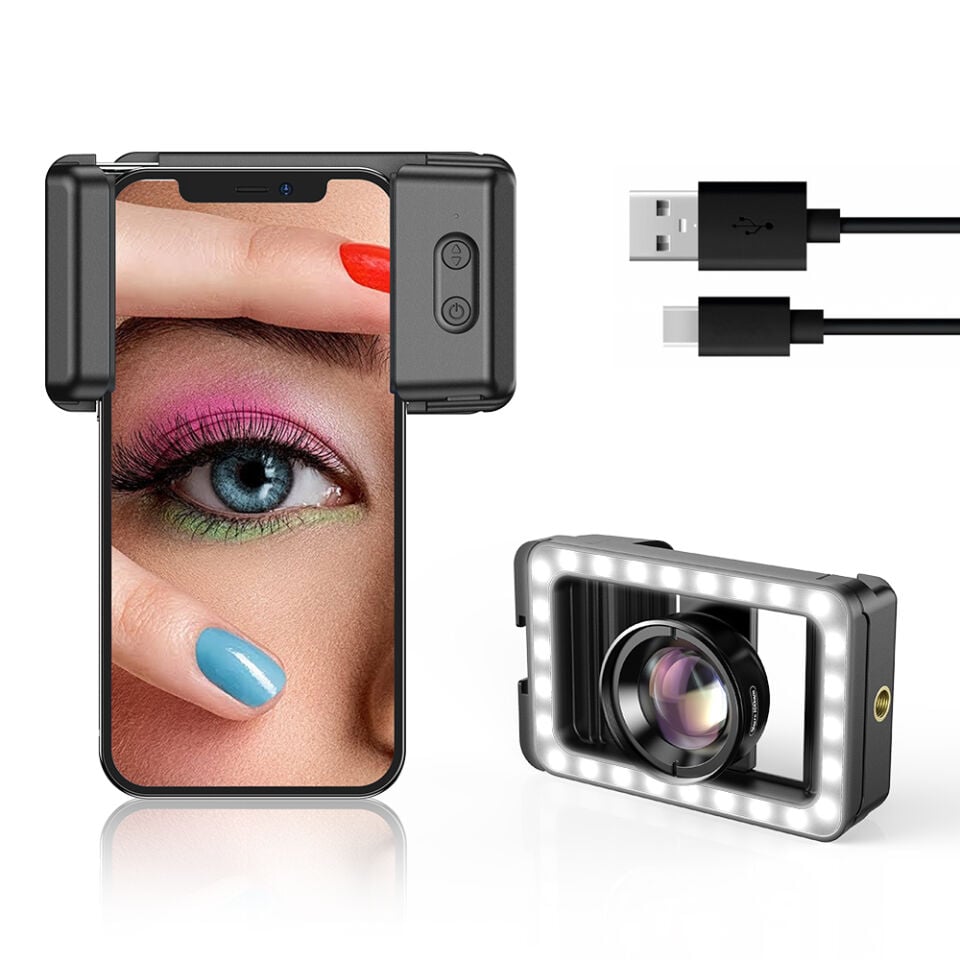 Apexel Yeni 3'ü 1 Arada Cep Telefonu Lens Klipsi ve Dolgu Işığı ile 100mm Makro Lens Kiti