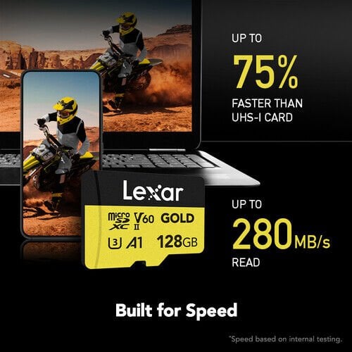 Lexar 128GB 280 MB/s UHS-II V60 microSD Hafız Kartı (Gold Serisi)