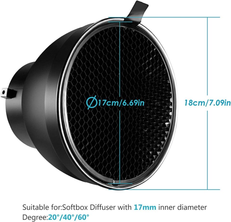 NEEWER 7 İnç Reflektör ve 20°/40°/60° Petek Izgara Seti