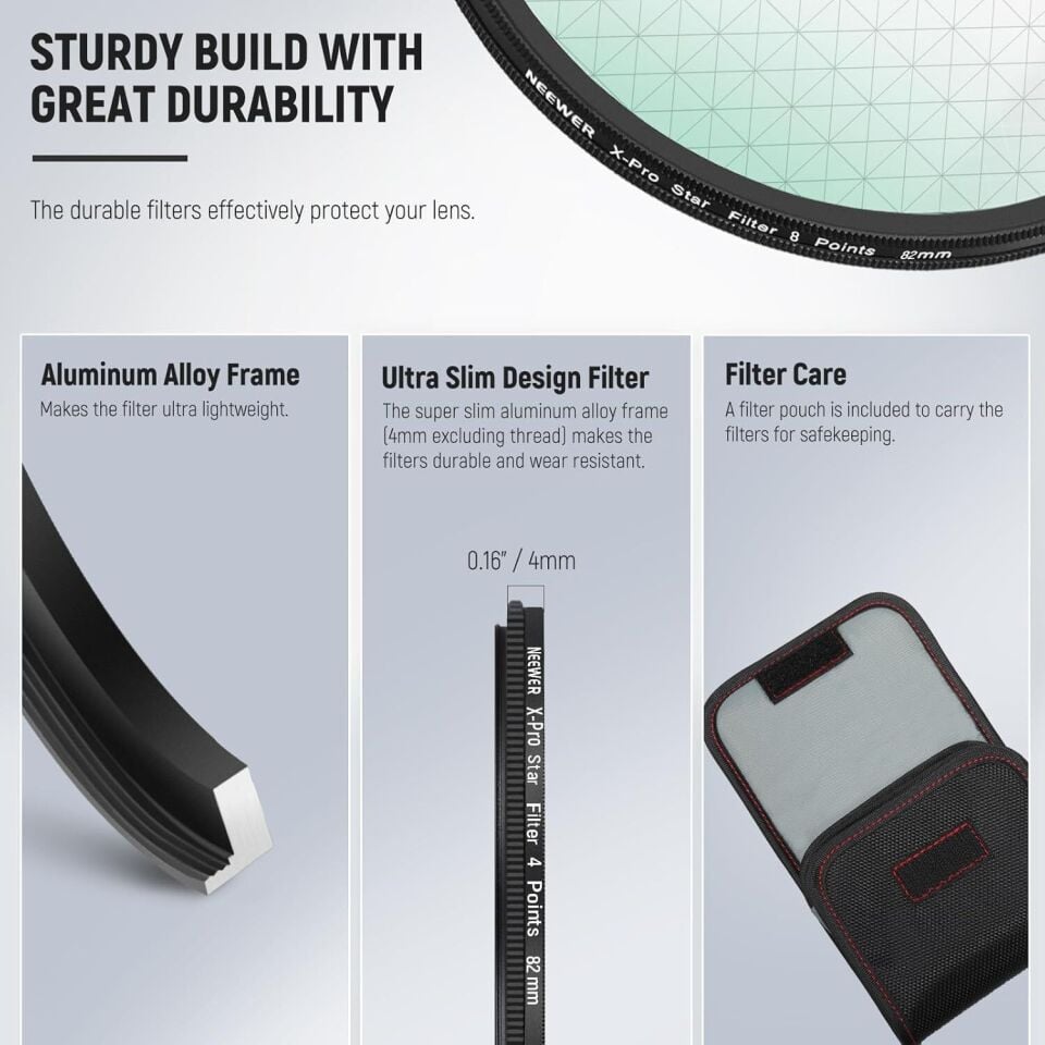 NEEWER 82mm 3'lü Yıldız Filtre Kiti (4, 6, 8 Noktalı)