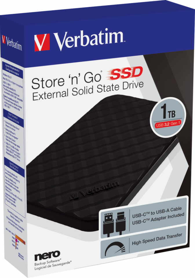 VERBATIM SNG PORTABLE SSD USB 3.2 G1 1TB BLK -53230S