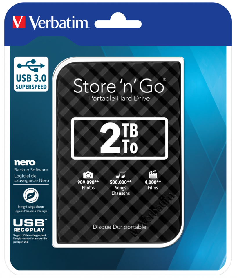 VERBATIM 2TB USB 3.0 BLACK PORTABLE HARD  DİSK