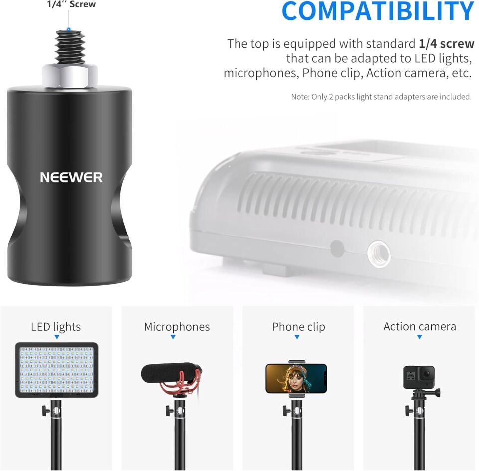 NEEWER ST12 Hızlı Adaptör Dönüştürücü - Işık Standı Uç Adaptörü (2'li Paket)