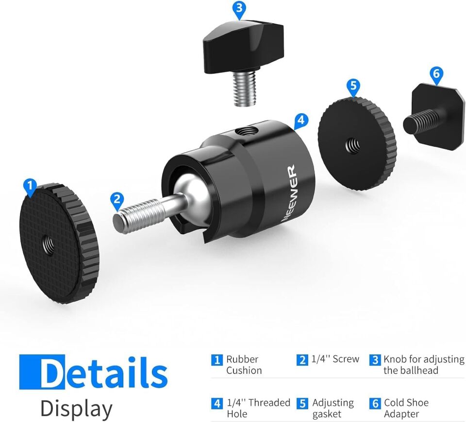 NEEWER ST17 1/4'' Kamera Hot Shoe Adaptörü (Mini Bilyeli Başlık) - 2'li Paket
