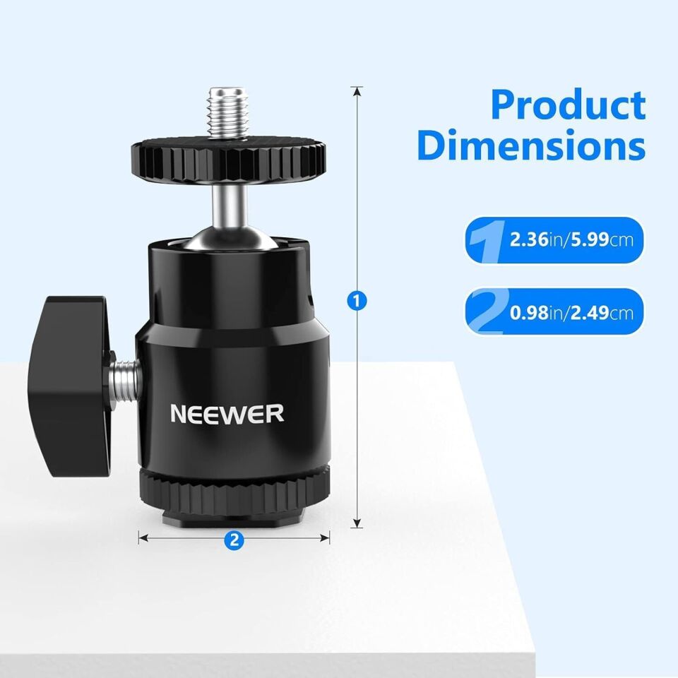 NEEWER ST17 1/4'' Kamera Hot Shoe Adaptörü (Mini Bilyeli Başlık) - 2'li Paket