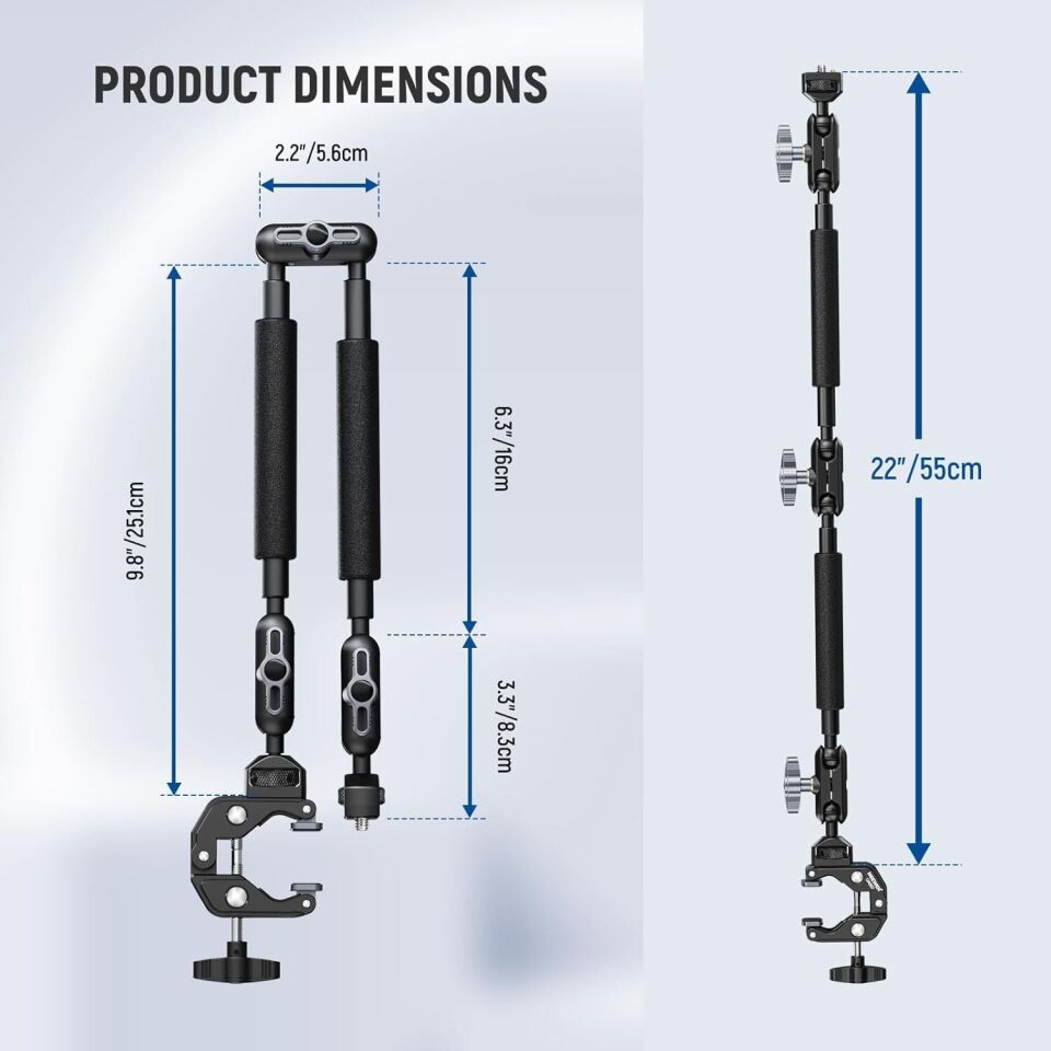 NEEWER UA057 22'' (55 cm) Mafsallı Magic Arm Süper Kelepçe ve Telefon Tutucu Kiti