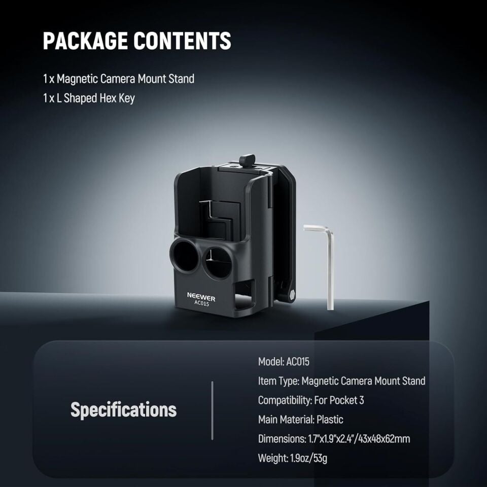 NEEWER BASICS AC015 Manyetik Kamera Montajı (DJI Osmo Pocket 3 Uyumlu, 180° Dönebilir)