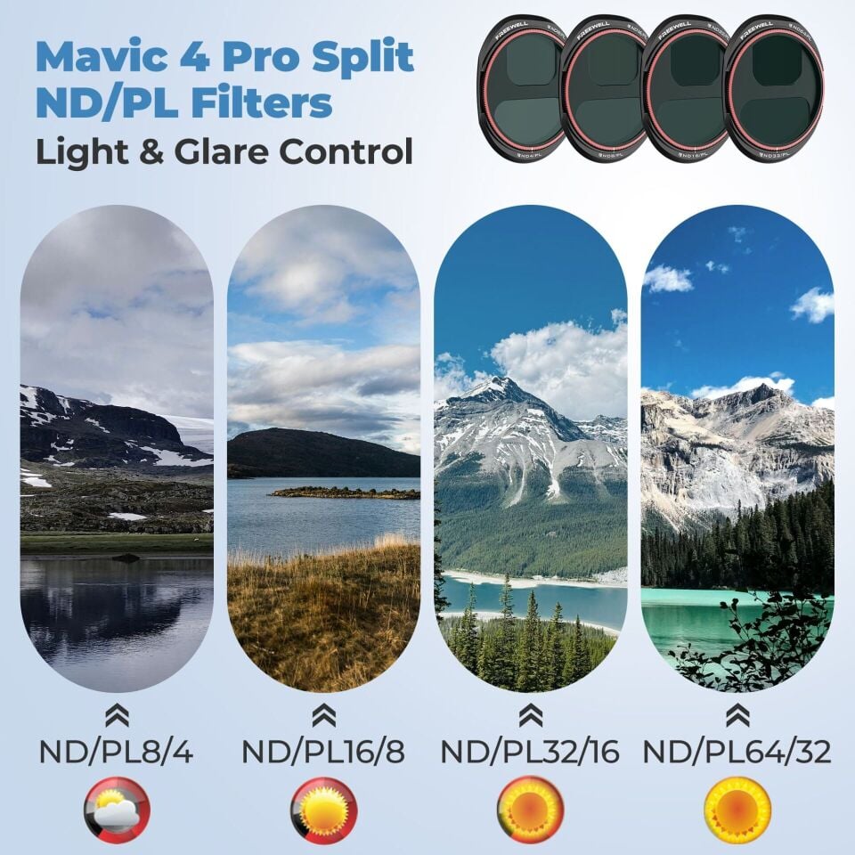 Freewell DJI Mavic 4 Pro ND/PL Filters 4 Pack - Bright Day