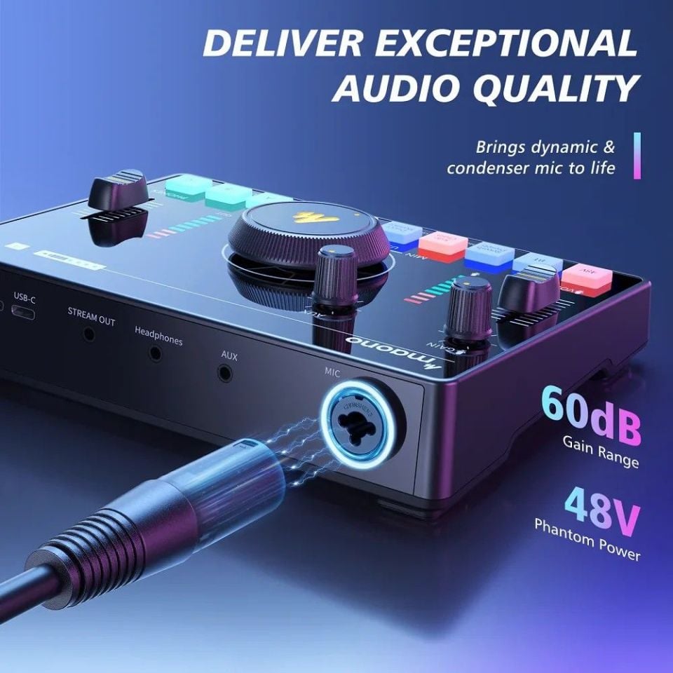 Maono AMC2 NEO One-Stop Podcast Canlı Yayın Ses Mikseri ve Ses Kartı (Beyaz)