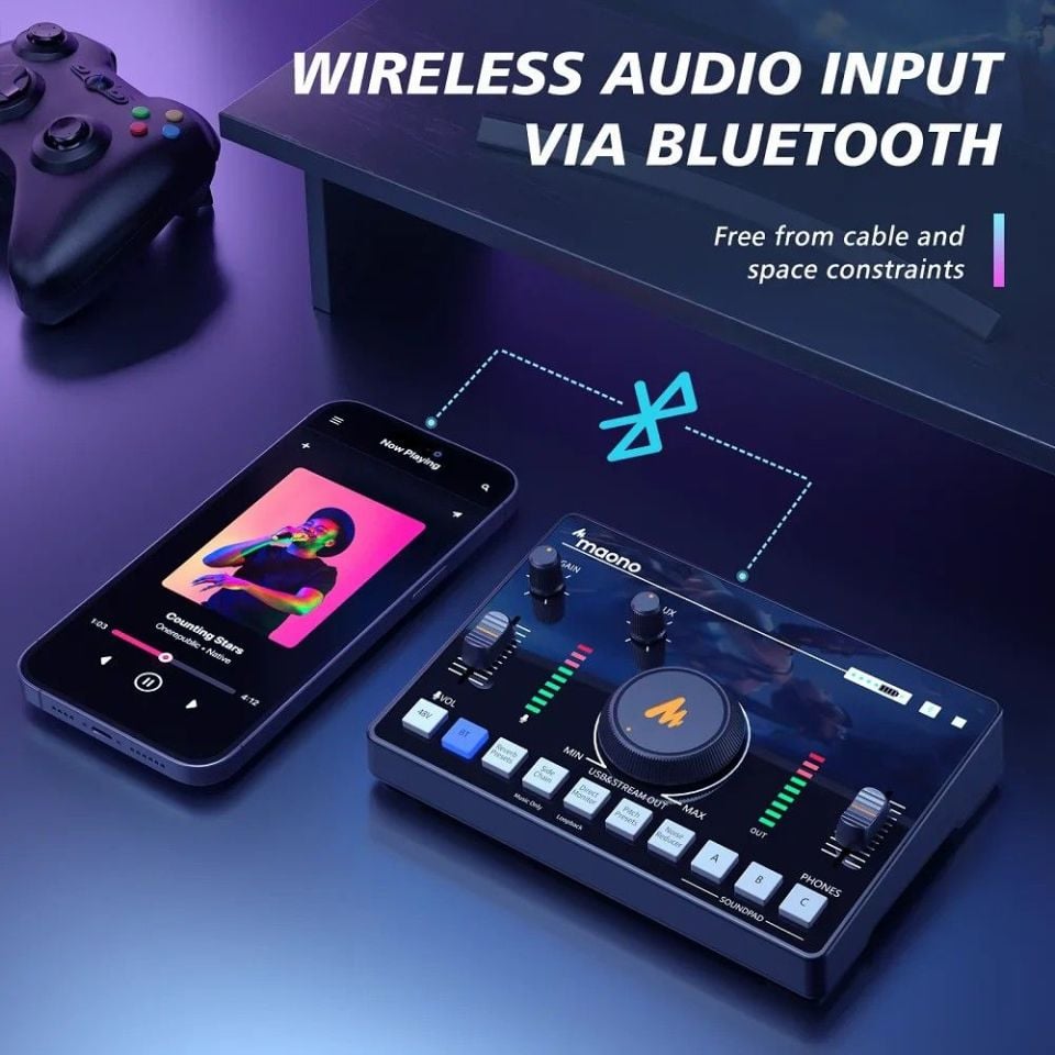 Maono AMC2 NEO One-Stop Podcast Canlı Yayın Ses Mikseri ve Ses Kartı (Beyaz)