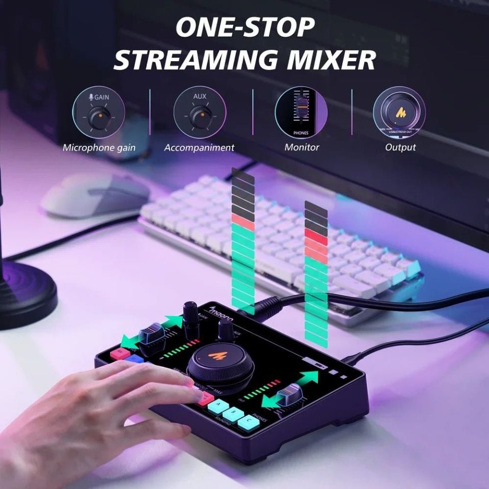 Maono AMC2 NEO One-Stop Podcast Canlı Yayın Ses Mikseri ve Ses Kartı (Beyaz)