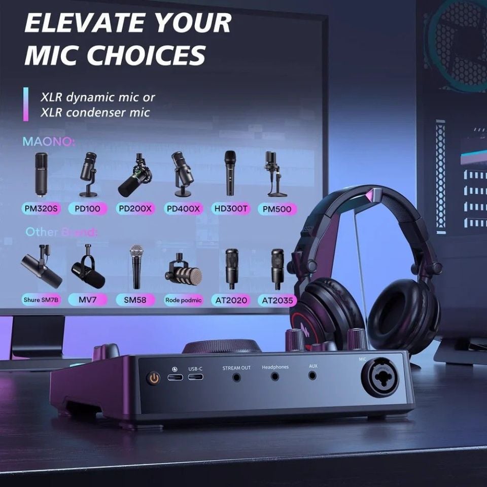 Maono AMC2 NEO One-Stop Podcast Canlı Yayın Ses Mikseri ve Ses Kartı (Beyaz)