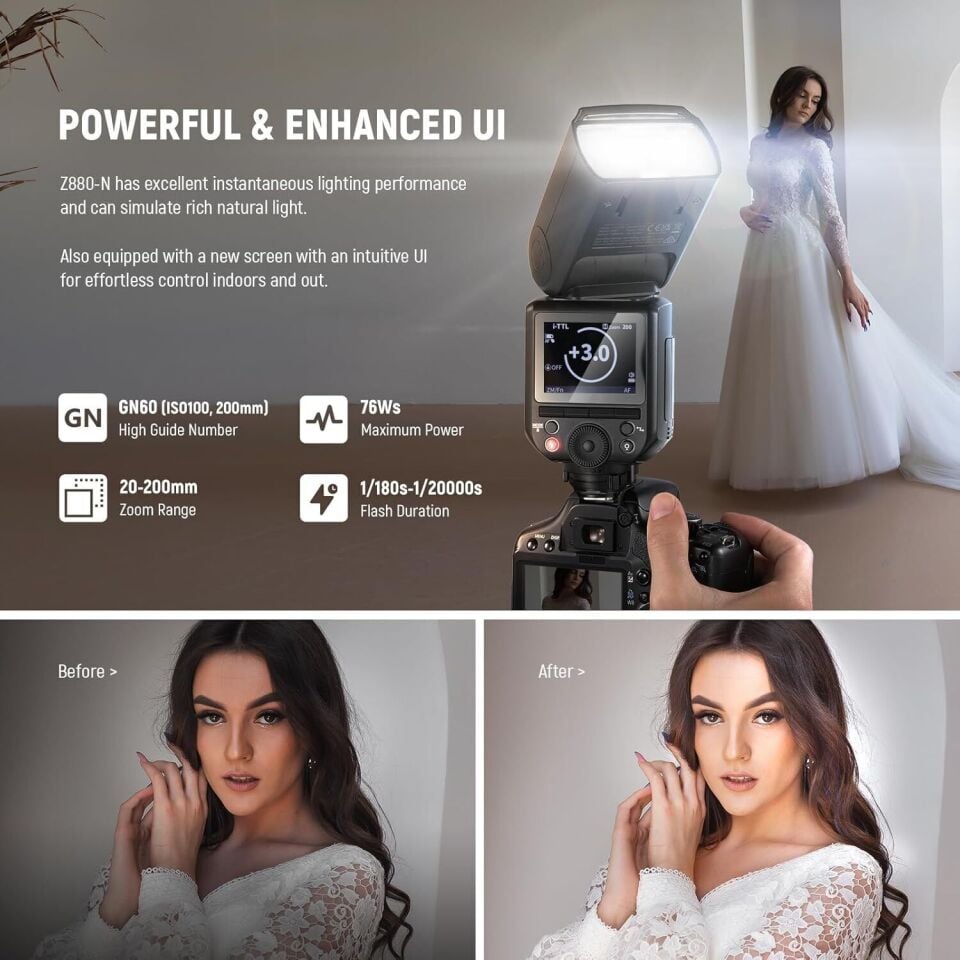 Neewer Z880-C TTL Canon Uyumlu 76W Akülü Tepe Flaşı