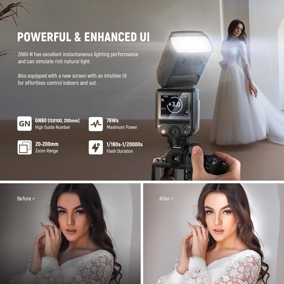 Neewer Z880-C TTL Canon Uyumlu 76W Akülü Tepe Flaşı