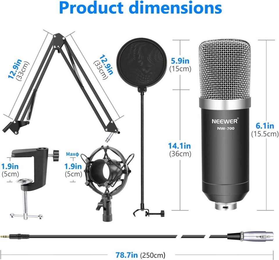 Neewer NW-700 Pro Condenser Microphone and Monitor Headphones 7-in-1 Kit