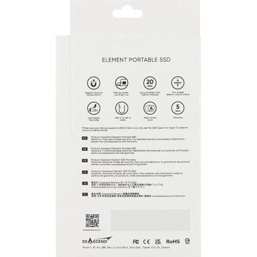 Exascend Element Portable SSD USB Type C 20Gb/s Black 2TB