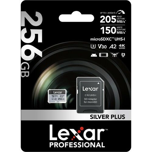 Lexar 256GB 205 MB/s Silver Plus microSD UHS-I V30 Hafıza Kartı