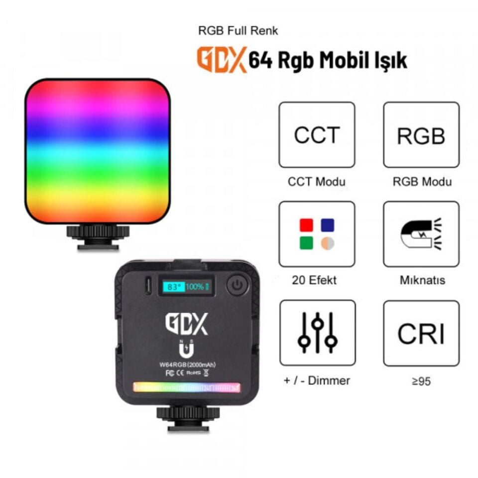 Gdx 64 Rgb Led Mıknatıslı Mobil Video Işığı