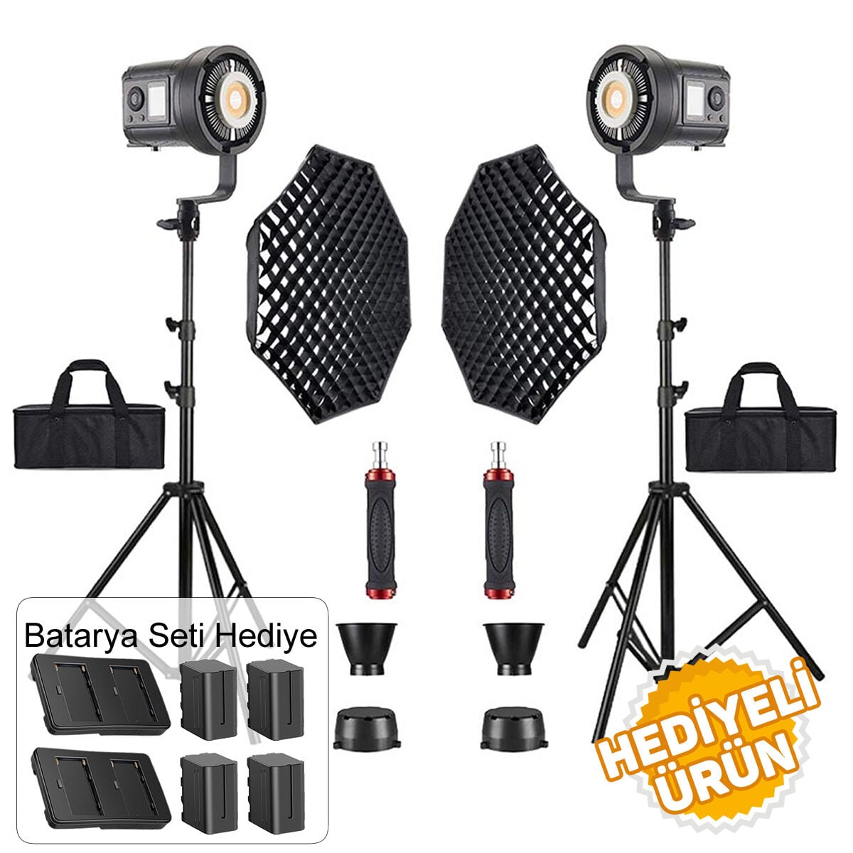 GDX HDB-135R RGB 2'li Full Set (Gridli 95cm Octagon + 260 cm Kalın Işık Ayağı) - Batarya Seti Hediyeli