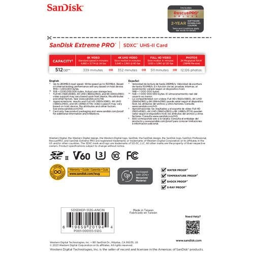 SanDisk 512GB Extreme PRO UHS-II SDXC Hafıza Kartı (280mb)