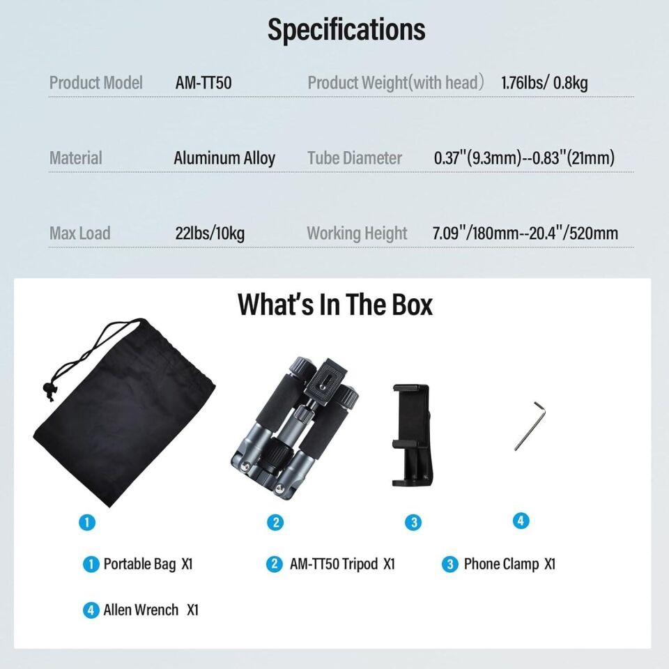 Sirui TT-50 Compact Mini Masaüstü Tripodu (Mat Gri)
