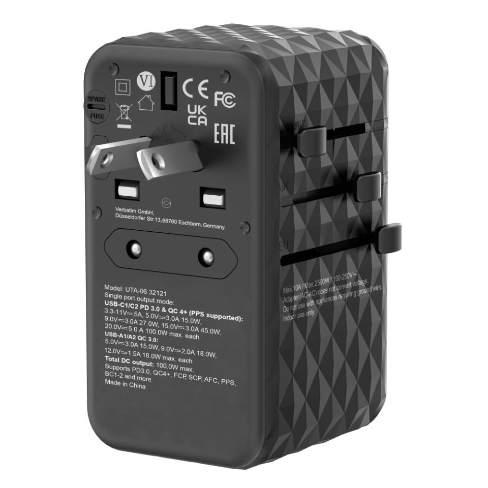 VERBATIM 32121 - GaN III Evrensel Seyahat Adaptörü UTA-06 100W