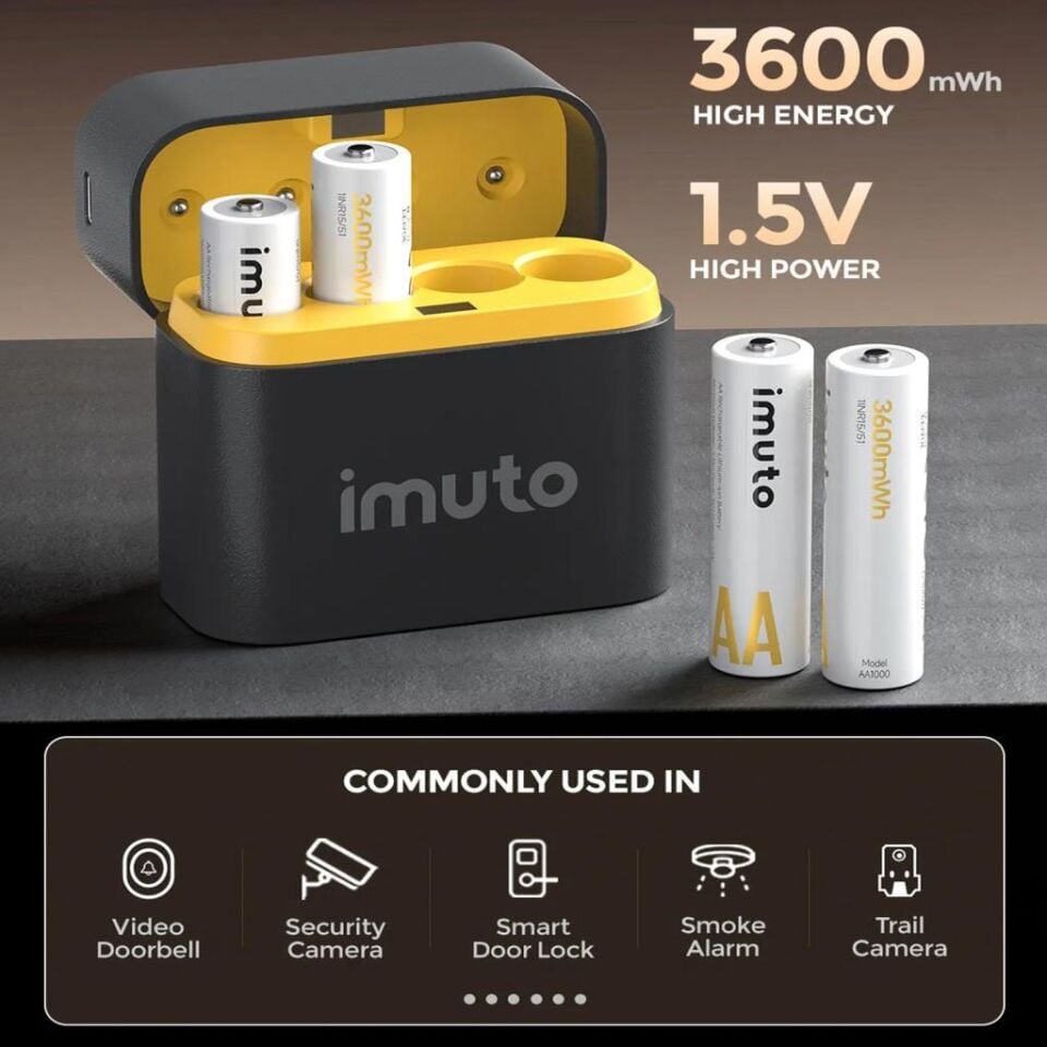 Imuto 3600mWh AA Şarj Edilebilir Lityum Pil Seti (4’lü) Hızlı Şarj Cihazı
