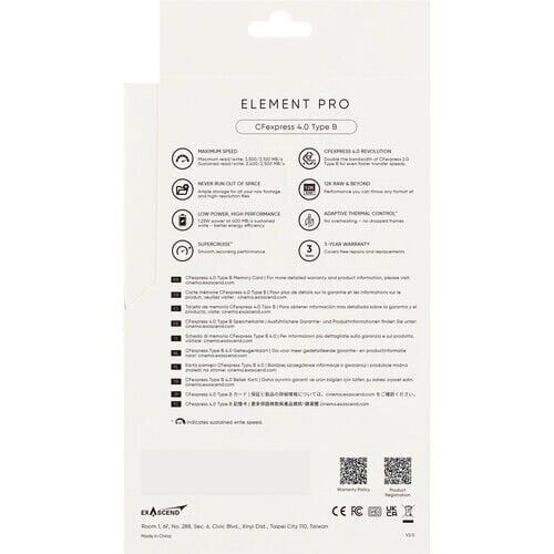 Exascend 256GB Element Pro CFexpress 4.0 Type B Hafıza Kartı 3500 Mb/S Okuma  - 1400 Mb/s Yazma Hızı