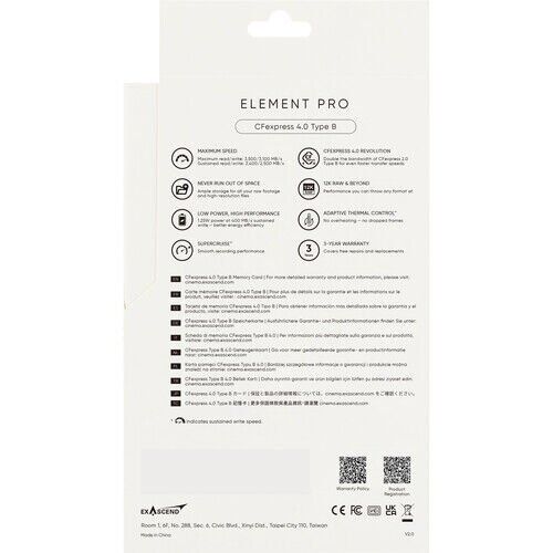 Exascend 256GB Element Pro CFexpress 4.0 Type B Hafıza Kartı 3500 Mb/S Okuma  - 1400 Mb/s Yazma Hızı
