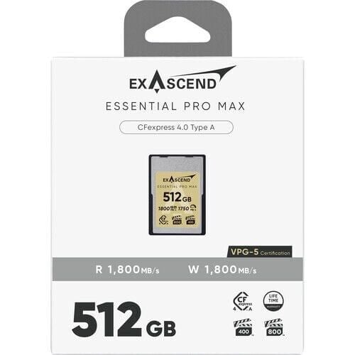 Exascend 512GB Essential Pro Max CFexpress 4.0 Type A Hafıza kartı / 1800 MB/S Okuma Yazma VPG800(Kopya)