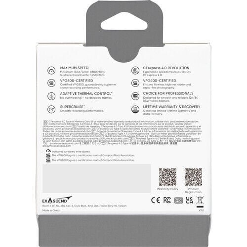 Exascend 512GB Essential Pro Max CFexpress 4.0 Type A Hafıza kartı / 1800 MB/S Okuma Yazma VPG800(Kopya)